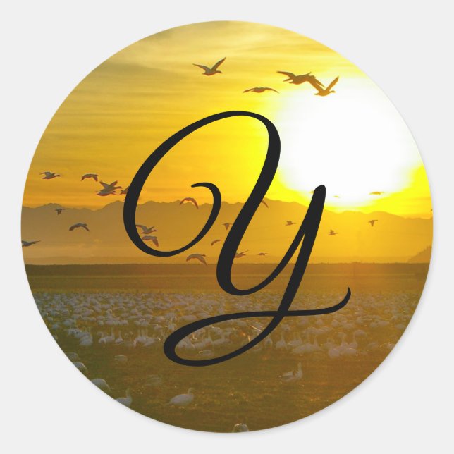 Sticker Rond Beau Soleil Doré Monogramme Enveloppe Phoques (Devant)