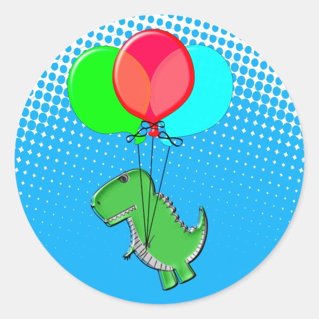 Sticker Rond Beau Vol T-Rex Avec Ballons Dans Ciel Bleu (Devant)
