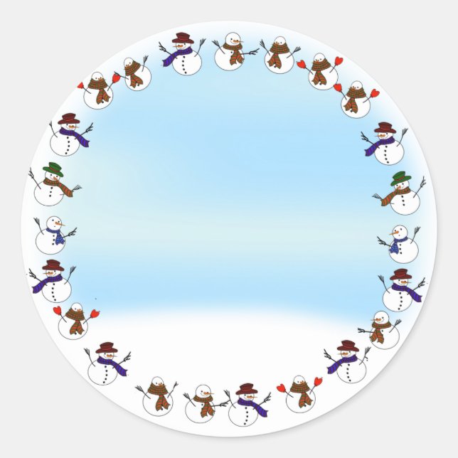 Sticker Rond Beaucoup de bonhommes de neige en caricature de No (Devant)