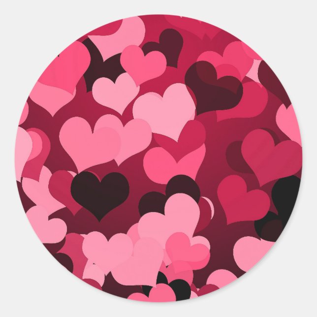 Sticker Rond Beaucoup de Coeurs roses, Motif d'amour mignon (Devant)