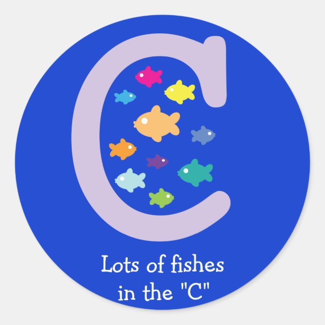 Sticker Rond Beaucoup de poissons dans le "C"_poisson rouge mul (Devant)