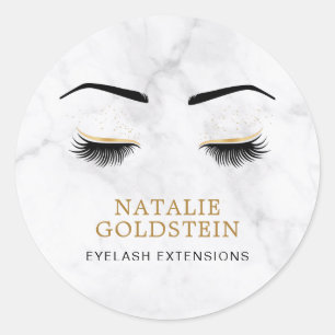 Sticker Rond Beauté des Cils et Sourcils en Marbre Noir et Or