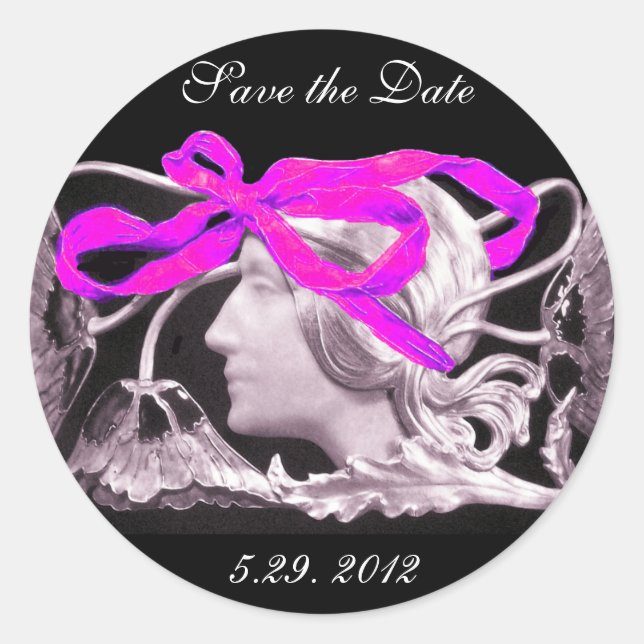 STICKER ROND BEAUTÉ ÉLÉGANTE / FEMME AVEC BOW ROSE ET FLEURS (Devant)