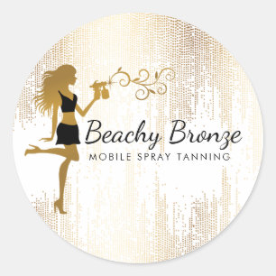 Sticker Rond Beauté Girl Or Bronze Pluie Motif Spray Tanning