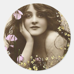 Sticker Rond Beauté vintage aux fleurs