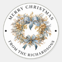 Beautiful Blue and Gold Wreath Merry Christmas 