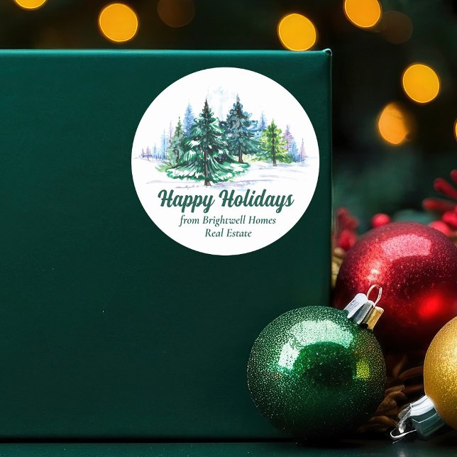 Sticker Rond Beautiful Christmas Trees Custom Happy Holidays (Créateur téléchargé)