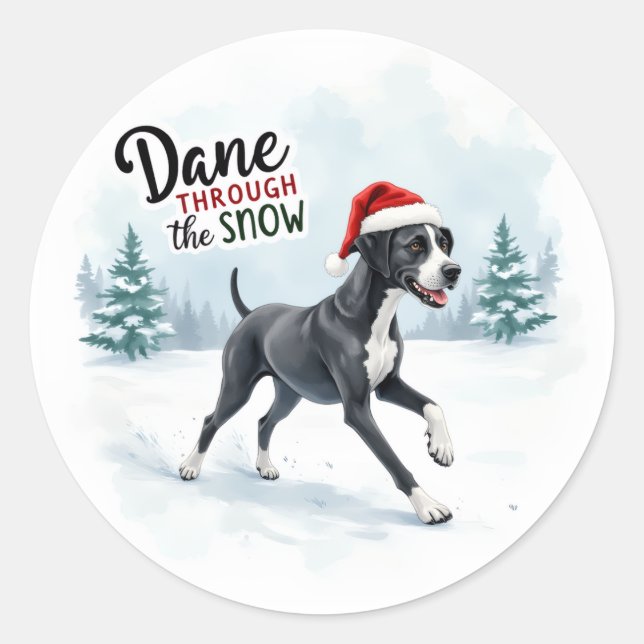 Sticker Rond Beautiful Great Dane greeting card (Devant)