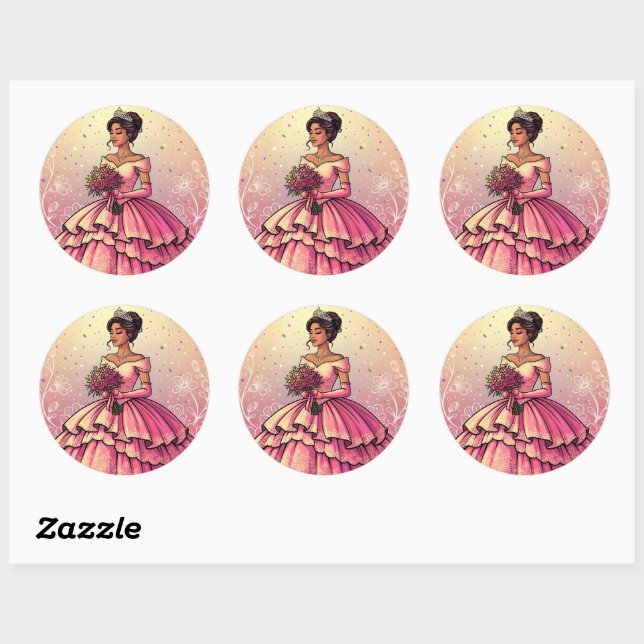 Sticker Rond Beautiful Mis Quince Años Celebration Design (Feuille)