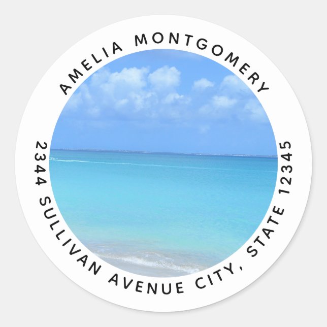 Sticker Rond Beautiful Turquoise Tropical Beach - Address (Devant)