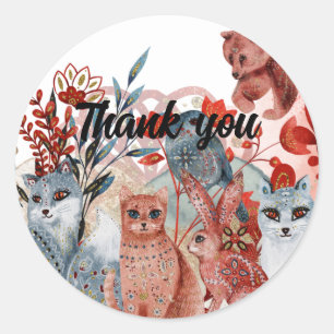 Sticker Rond Beaux animaux baby shower rouge et bleu