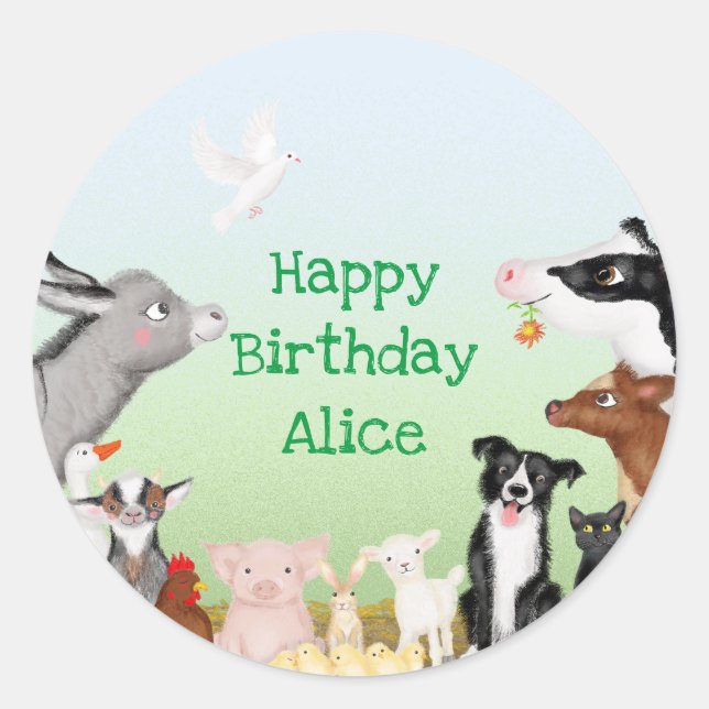 Sticker Rond Beaux animaux de ferme fête d'anniversaire autocol (Devant)