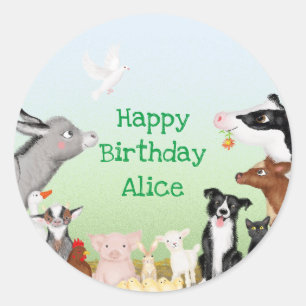 Sticker Rond Beaux animaux de ferme fête d'anniversaire autocol