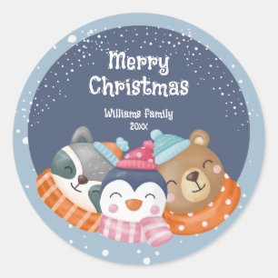 Sticker Rond Beaux animaux de Noël