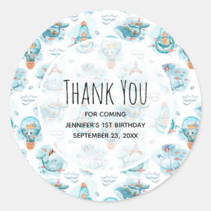 Sticker Rond Beaux Baleines nautiques Aquarelle Motif Anniversa