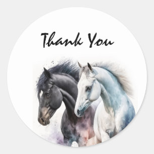 Sticker Rond Beaux chevaux en Merci d'aquarelle