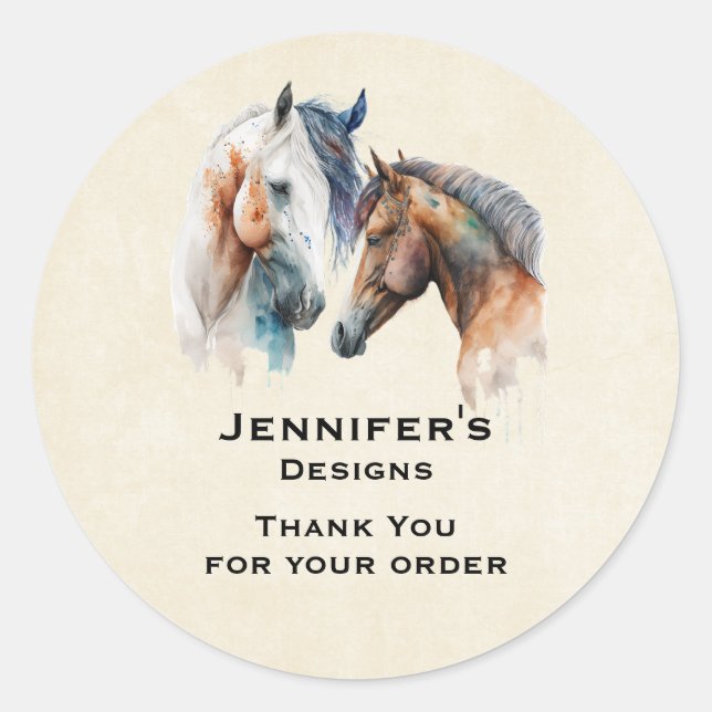 Sticker Rond Beaux Chevaux Western Boho Style Business (Devant)