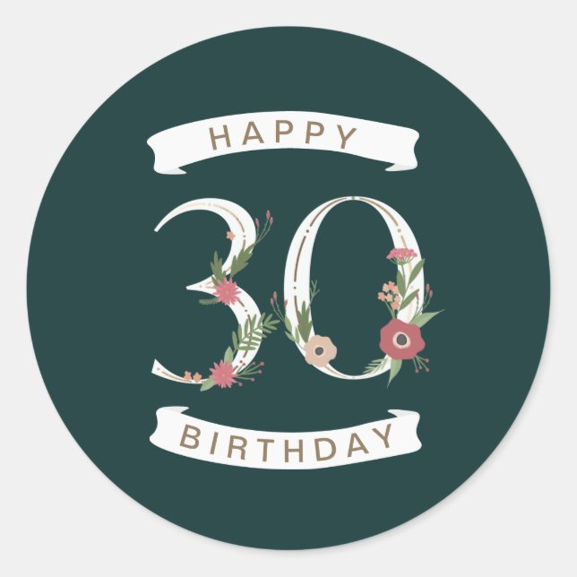 Sticker Rond Beaux chiffres floraux 30e anniversaire (Devant)