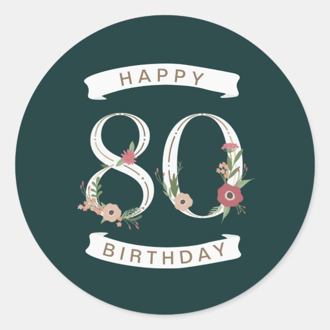 Sticker Rond Beaux chiffres floraux 80e anniversaire (Devant)
