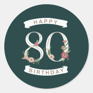 Sticker Rond Beaux chiffres floraux 80e anniversaire