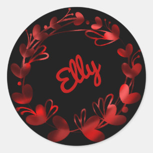 Sticker Rond Beaux cœurs rouges Nom