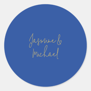 Sticker Rond Beaux Noms De Couple Calligraphie Chic Bleu Et Or