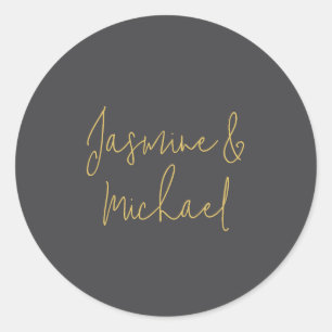 Sticker Rond Beaux Noms De Couple Calligraphiés Gris Et Or