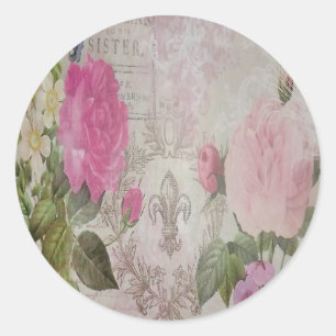 Sticker Rond Beaux roses vintages butterfly fleur de lis