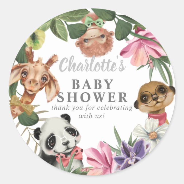 Sticker Rond Beaux Safari Animaux Wild One Boy Baby shower (Devant)