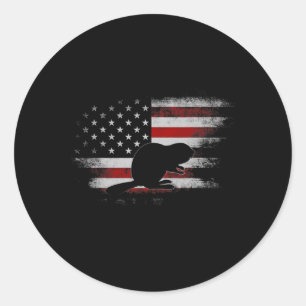Sticker Rond Beaver Animaux 4 juillet nous Drapeau Amérique Vin