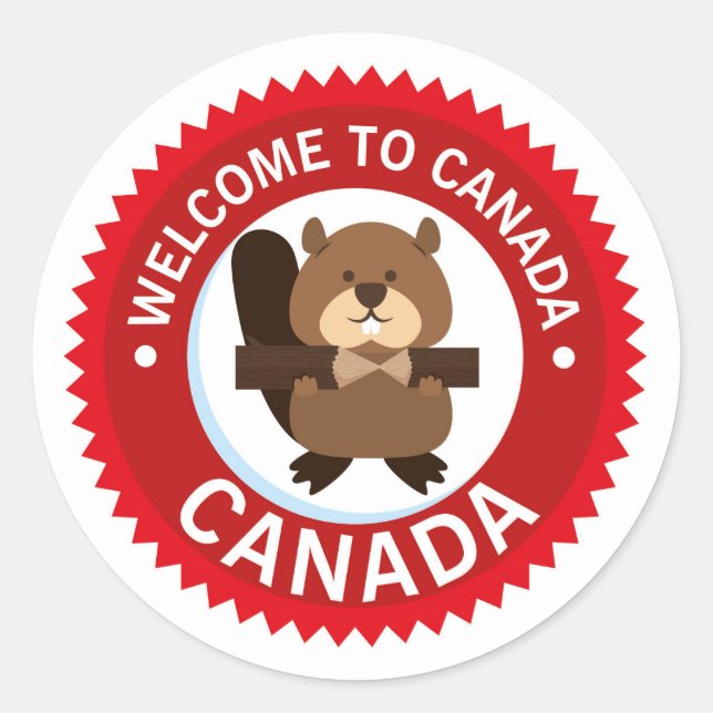 Sticker Rond Beaver Bienvenue Au Canada | Fête du Canada (Devant)