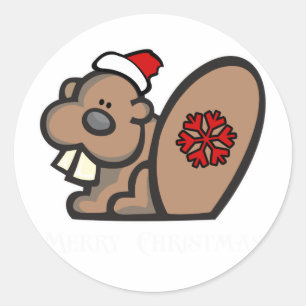 Sticker Rond Beaver de Noël