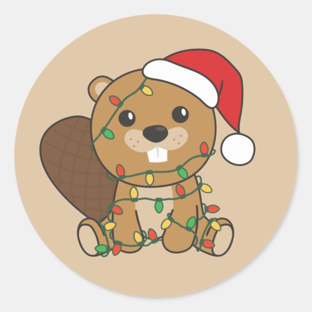 Sticker Rond Beaver Noël Animaux d'hiver Beaver Classic Rou (Devant)