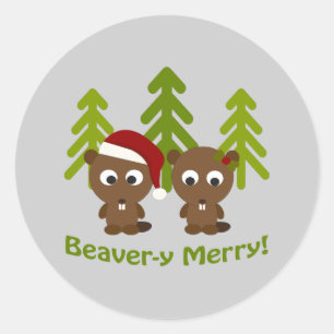 Sticker Rond Beaver-y Joyeux ! Beavers de Noël