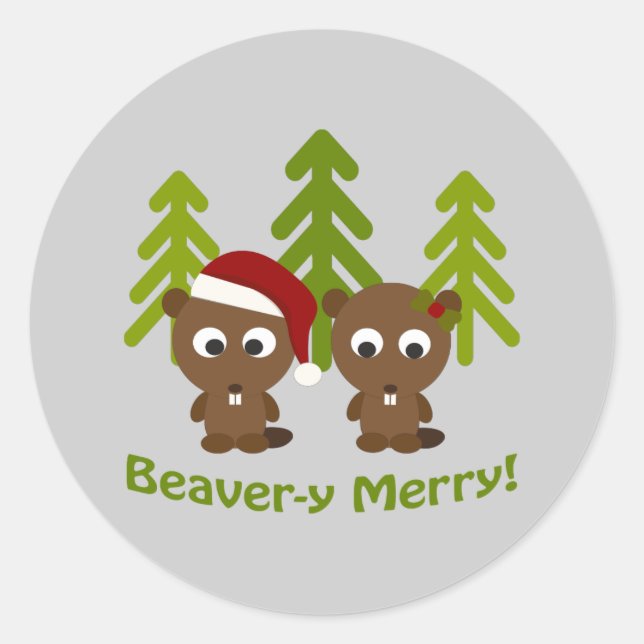 Sticker Rond Beaver-y Joyeux ! Beavers de Noël (Devant)