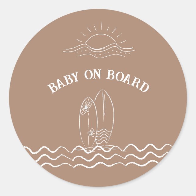 Sticker Rond Bébé à bord du Baby shower de surf (Devant)