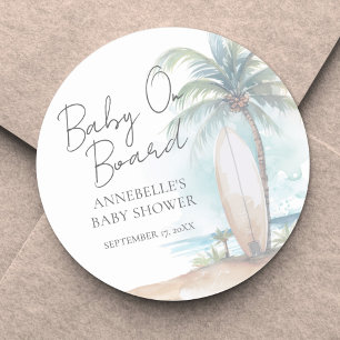 Sticker Rond Bébé à Bord Fête Prénatale de Bébé sur la Plage