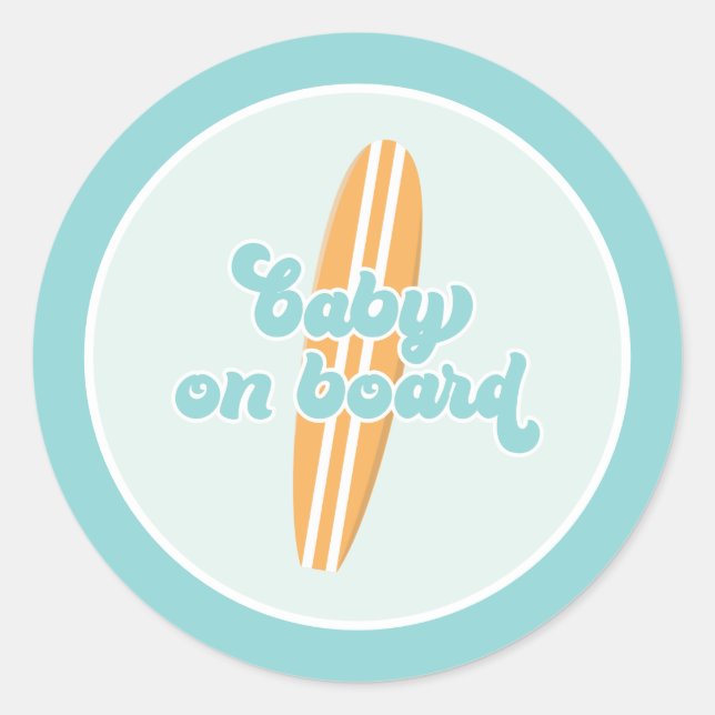 Sticker Rond Bébé à bord Surf Beach Baby shower (Devant)