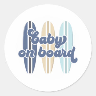 Sticker Rond Bébé à bord Surfboard Beach Baby shower Classic