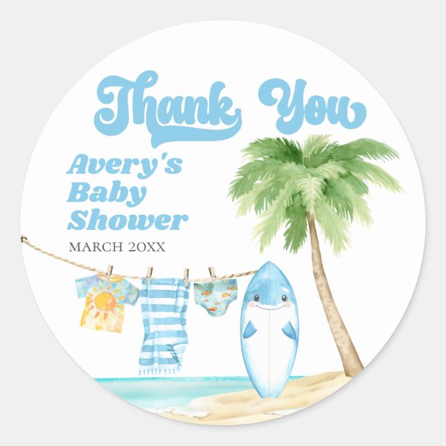 Sticker Rond Bébé à bord Surfing Boy Baby shower (Devant)