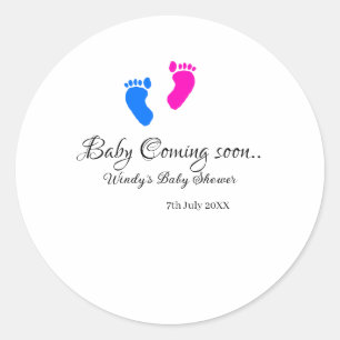 Sticker Rond Bébé à venir bientôt baby shower bleu rose bébé pi