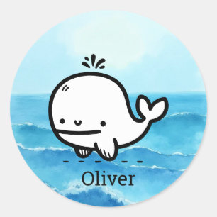Sticker Rond Bébé adorable baleine - Kawaii Sea Creature Line A