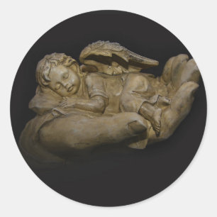 Sticker Rond Bébé Ange ailes dormant à la main