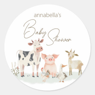 Sticker Rond Bébé Animaux de ferme mignonne thème de campagne
