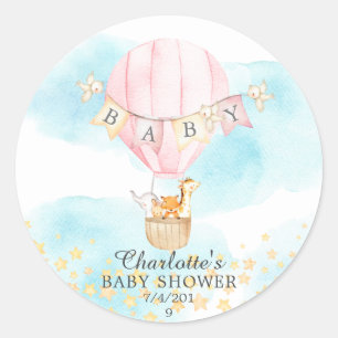 Sticker Rond Bébé Animaux Hot Air Balloon Baby shower à tour