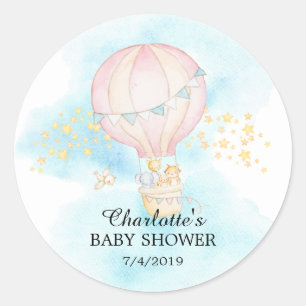 Sticker Rond Bébé Animaux Hot Air Balloon Baby shower à tour