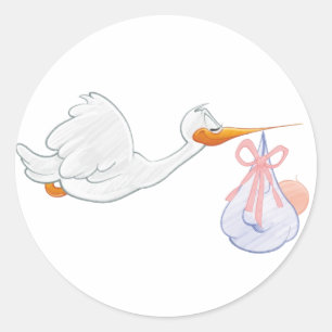 Sticker Rond Bébé avec la cigogne