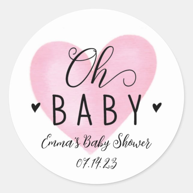 Sticker Rond Bébé Baby shower de coeur rose (Devant)