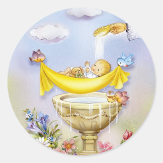 Sticker Rond Bébé baptême baptême faire-part