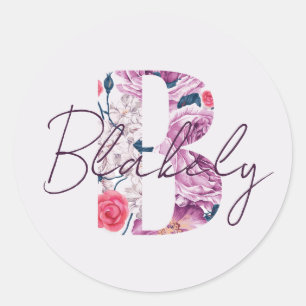 Sticker Rond Bébé Blakely Nom Fleur Script Vintage Floral B
